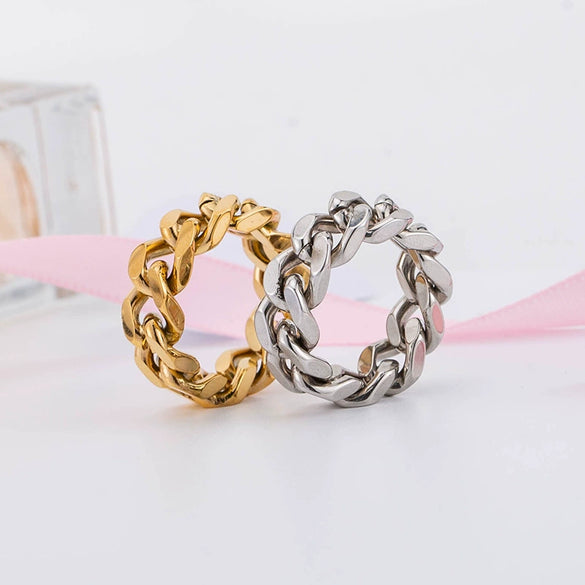 Wholesale Metal Cold Wind Punk Geometric Titanium Steel Chain Ring With Electroplating