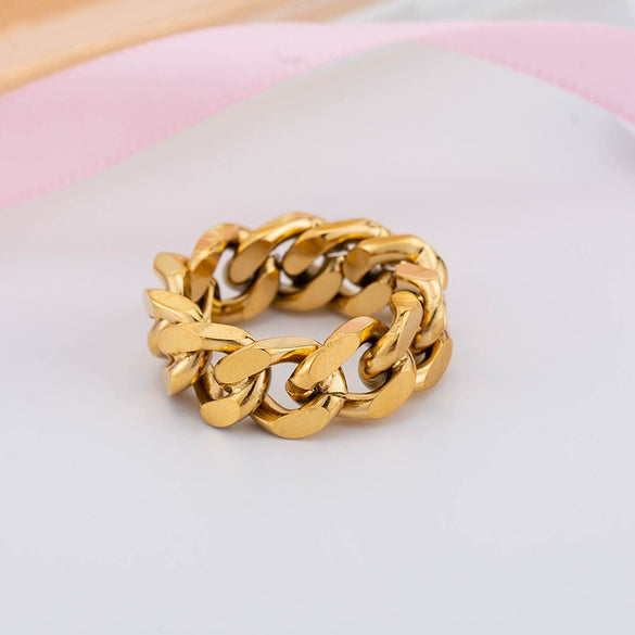 Wholesale Metal Cold Wind Punk Geometric Titanium Steel Chain Ring With Electroplating