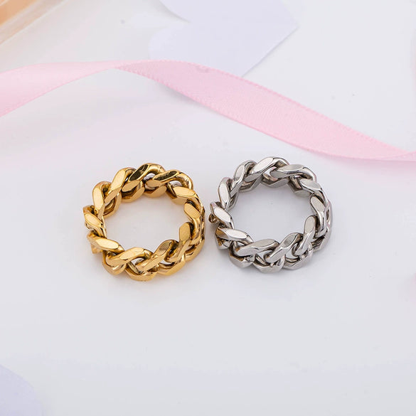 Wholesale Metal Cold Wind Punk Geometric Titanium Steel Chain Ring With Electroplating