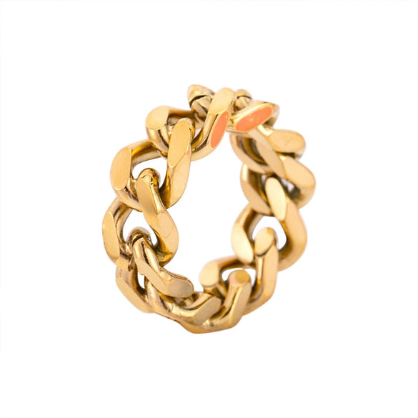 Wholesale Metal Cold Wind Punk Geometric Titanium Steel Chain Ring With Electroplating