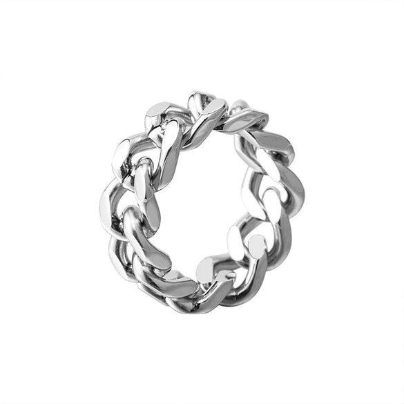 Wholesale Metal Cold Wind Punk Geometric Titanium Steel Chain Ring With Electroplating