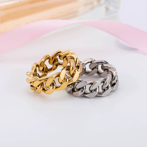 Wholesale Metal Cold Wind Punk Geometric Titanium Steel Chain Ring With Electroplating