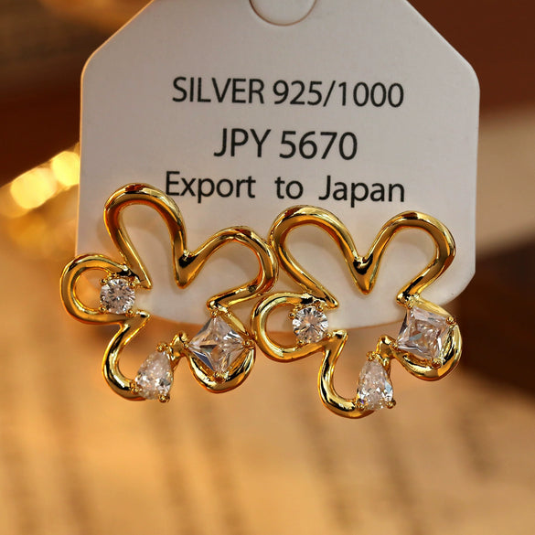 Wholesale Metal Copper Geometric And Flower Hollow Earrings Electroplated Light Luxury Style For Women