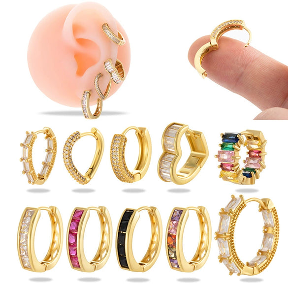 Wholesale Metal Copper Inlaid Zircon Round Love Cartilage Earrings Geometric Style Electroplated For Women