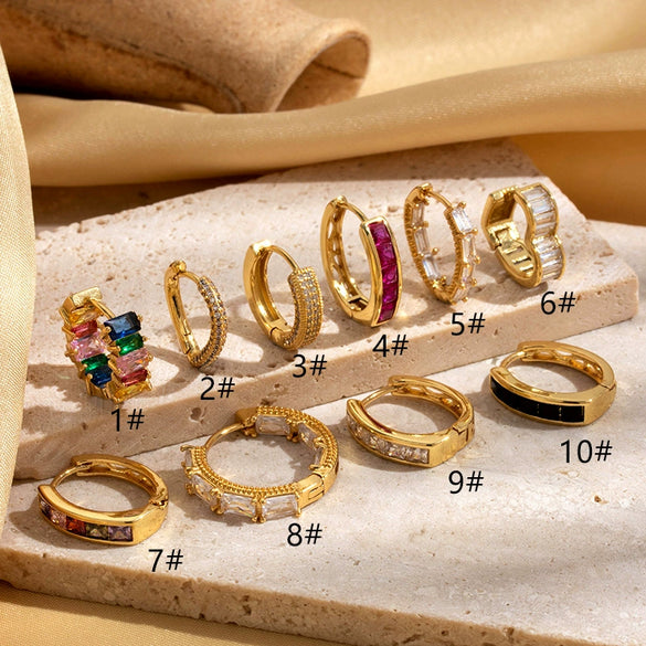 Wholesale Metal Copper Inlaid Zircon Round Love Cartilage Earrings Geometric Style Electroplated For Women