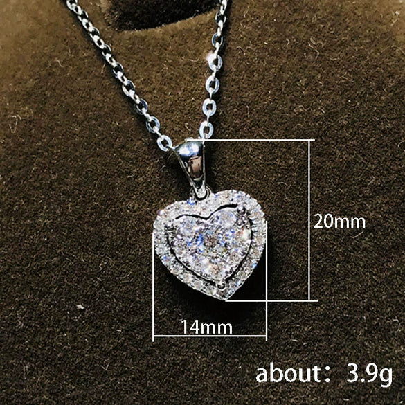 Wholesale Metal Copper Love Heart Shaped Zircon Inlaid Women's Necklace Ochain