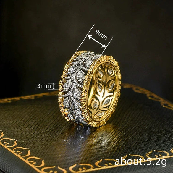 Wholesale Metal Copper Ring With Wheat Ear Leaf Pattern Inlaid With Zircon Elegant Style For Women
