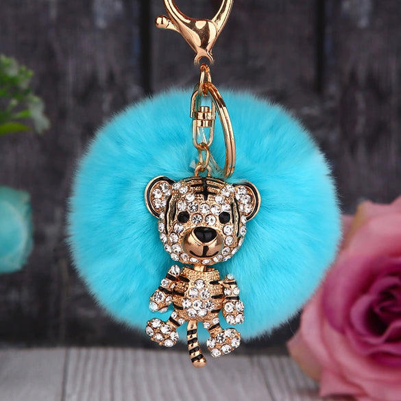 Wholesale Metal Creative Rhinestone Tiger Car Keychain And Bag Pendant