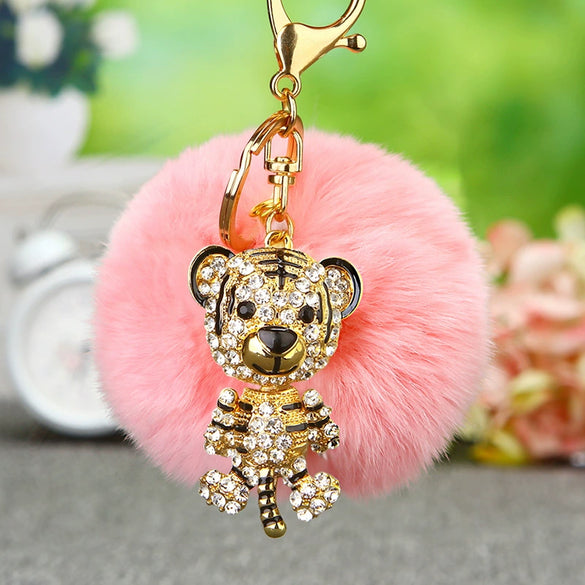 Wholesale Metal Creative Rhinestone Tiger Car Keychain And Bag Pendant