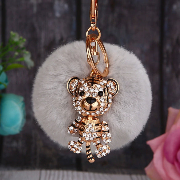 Wholesale Metal Creative Rhinestone Tiger Car Keychain And Bag Pendant