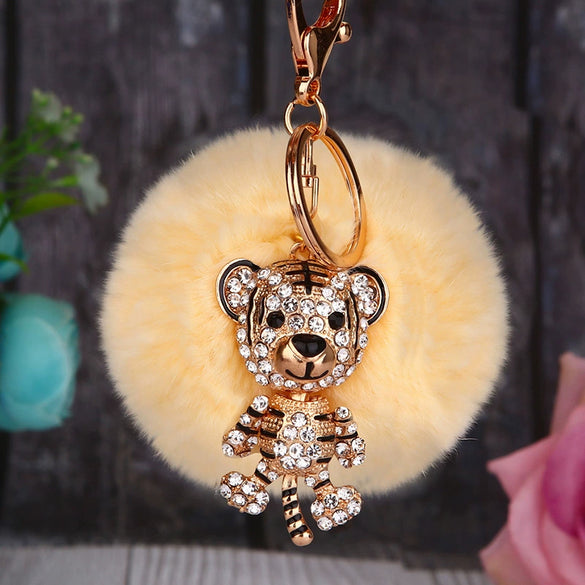 Wholesale Metal Creative Rhinestone Tiger Car Keychain And Bag Pendant