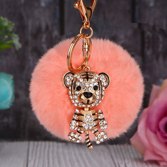 Wholesale Metal Creative Rhinestone Tiger Car Keychain And Bag Pendant