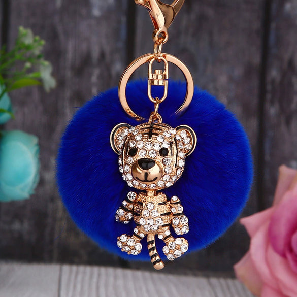 Wholesale Metal Creative Rhinestone Tiger Car Keychain And Bag Pendant