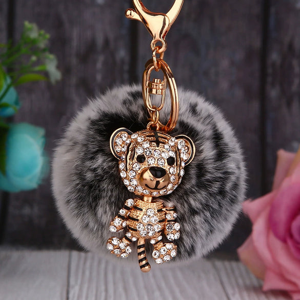 Wholesale Metal Creative Rhinestone Tiger Car Keychain And Bag Pendant