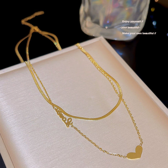 Wholesale Metal Double Layer Letter Love Titanium Steel Women's Clavicle Necklace With Geometric Pattern