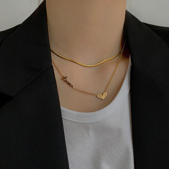 Wholesale Metal Double Layer Letter Love Titanium Steel Women's Clavicle Necklace With Geometric Pattern