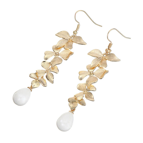 Wholesale Metal Drop Shape Plant Flowers Style Electroplated Orchid Pearl Pendant Earrings For Women