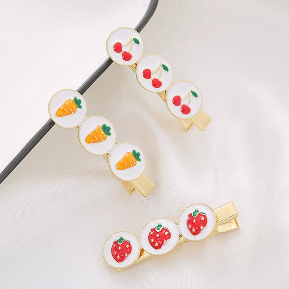 Wholesale Metal Duck Clip For Women Cute Soft Girl Style With Strawberry Cherry Design Electroplated