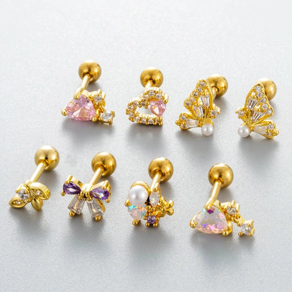 Wholesale Metal Ear Bone Nail With Copper Inlaid Zircon Heart Pattern Electroplated For Women