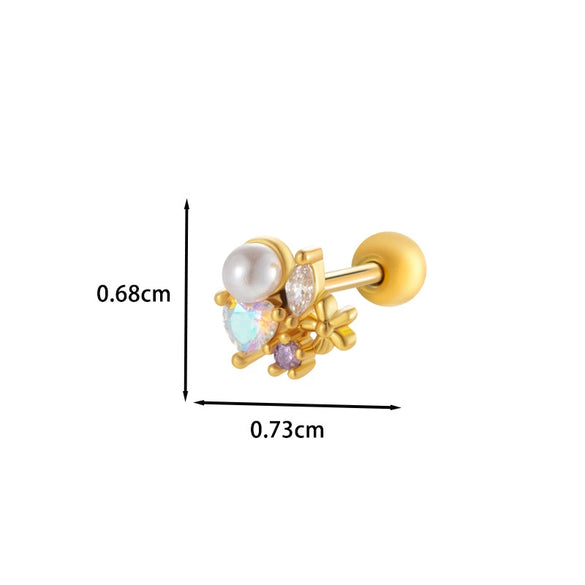 Wholesale Metal Ear Bone Nail With Copper Inlaid Zircon Heart Pattern Electroplated For Women