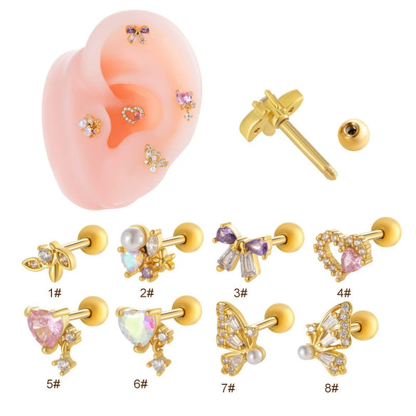 Wholesale Metal Ear Bone Nail With Copper Inlaid Zircon Heart Pattern Electroplated For Women