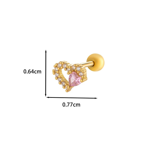 Wholesale Metal Ear Bone Nail With Copper Inlaid Zircon Heart Pattern Electroplated For Women