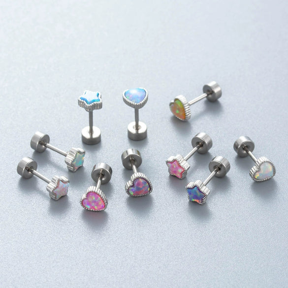 Wholesale Metal Earring With Star And Heart Shape Opal Inlay Highend Style