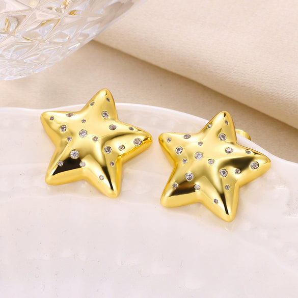 Wholesale Metal Earrings For Women Copper Geometric Sixpointed Star Electroplating Light Luxury Style