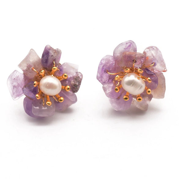 Wholesale Metal Earrings With Pearl And Flower Design Retro Elegant Electroplating For Women