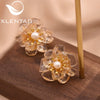 Wholesale Metal Earrings With Pearl And Flower Design Retro Elegant Electroplating For Women