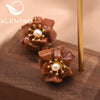 Wholesale Metal Earrings With Pearl And Flower Design Retro Elegant Electroplating For Women