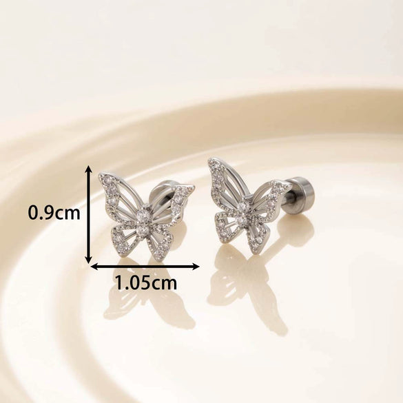 Wholesale Metal Electroplated Butterfly Style Copper Inlaid Zircon Stainless Steel Ear Bone Nail For Women
