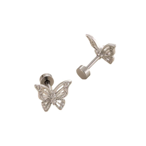 Wholesale Metal Electroplated Butterfly Style Copper Inlaid Zircon Stainless Steel Ear Bone Nail For Women