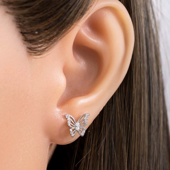 Wholesale Metal Electroplated Butterfly Style Copper Inlaid Zircon Stainless Steel Ear Bone Nail For Women