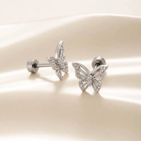 Wholesale Metal Electroplated Butterfly Style Copper Inlaid Zircon Stainless Steel Ear Bone Nail For Women