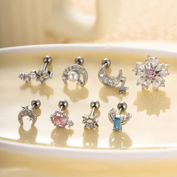 Wholesale Metal Electroplated Flower Star Moon Style Ear Bone Nail Cartilage Puncture Earrings For Women