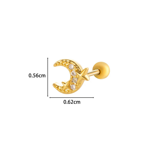 Wholesale Metal Electroplated Flower Star Moon Style Ear Bone Nail Cartilage Puncture Earrings For Women