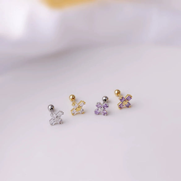 Wholesale Metal Electroplated Geometric Cross Zircon Ear Nail Women's Fashion Earrings