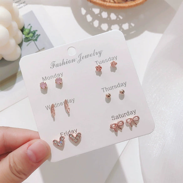 Wholesale Metal Elegant Pearl Bow Love Heart Dripping Oil Earring Set