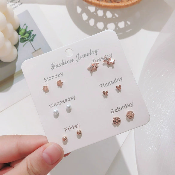 Wholesale Metal Elegant Pearl Bow Love Heart Dripping Oil Earring Set