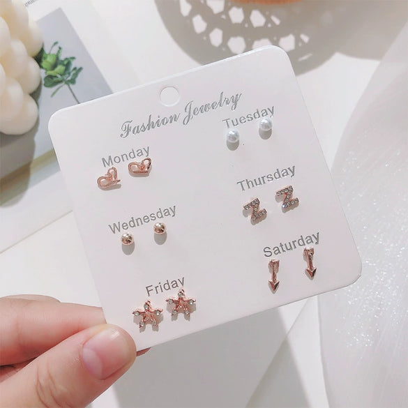 Wholesale Metal Elegant Pearl Bow Love Heart Dripping Oil Earring Set