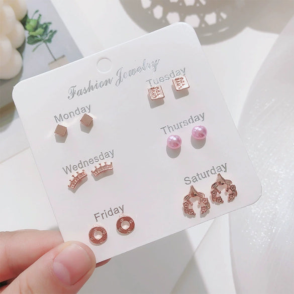 Wholesale Metal Elegant Pearl Bow Love Heart Dripping Oil Earring Set