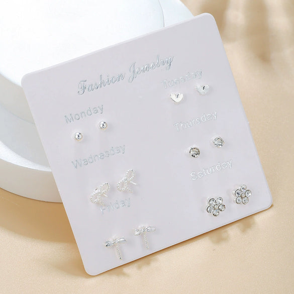 Wholesale Metal Elegant Pearl Bow Love Heart Dripping Oil Earring Set