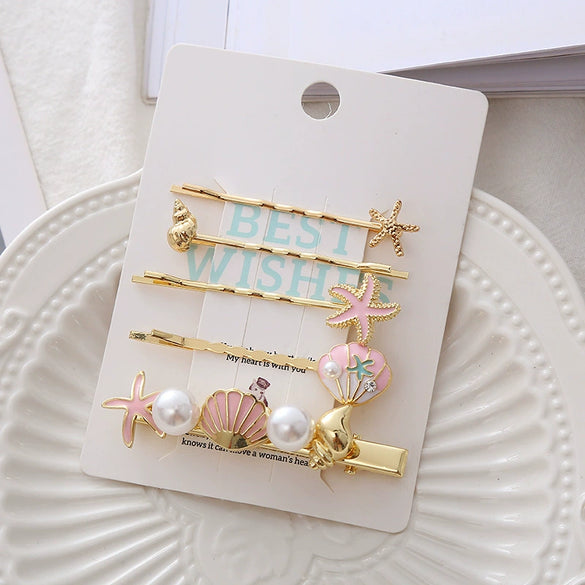Wholesale Metal Female Hairpin Duckbill Clip Side Clip With Conch Starfish Shell Design Electroplated Hair Accessories