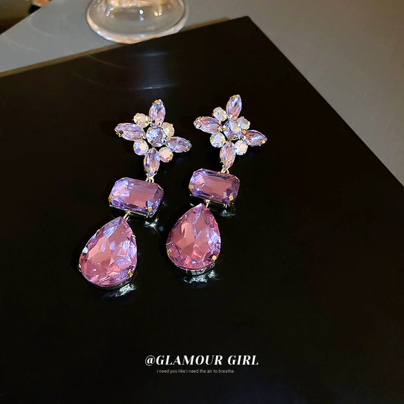 Wholesale Metal Flower Diamond Drop Earrings Fashion Luxury Style