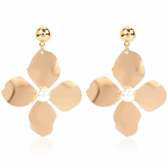 Wholesale Metal Flower Earrings Simple Retro Irregular Gold Plated For Women