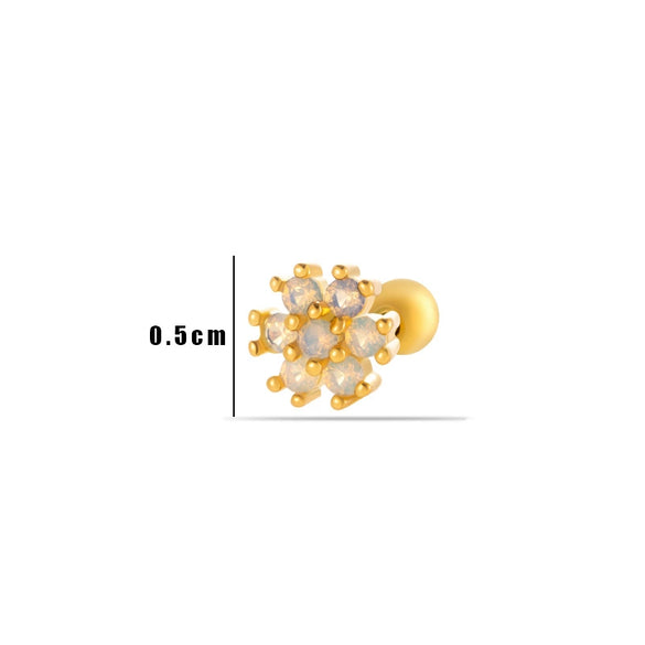 Wholesale Metal Flower Pattern Electroplated Titanium Steel Thin Rod Double Head Screw Women's Niche Cartilage Earrings