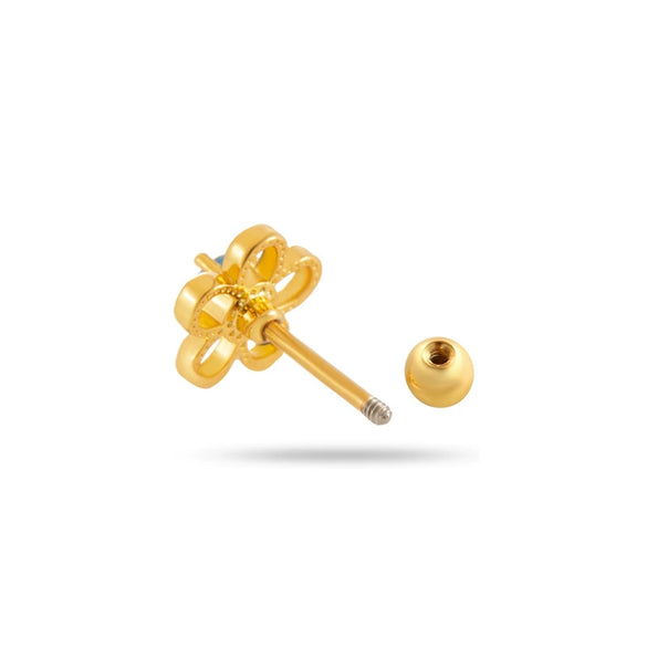 Wholesale Metal Flower Pattern Electroplated Titanium Steel Thin Rod Double Head Screw Women's Niche Cartilage Earrings
