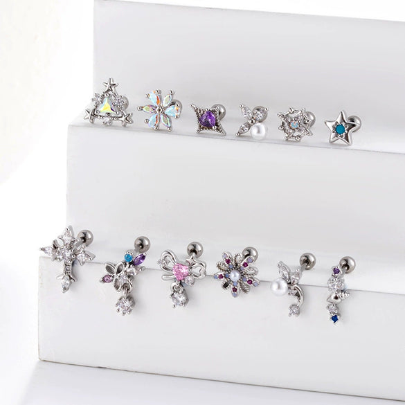 Wholesale Metal Flower Star Inlaid Zircon Earrings With Electroplating For Women
