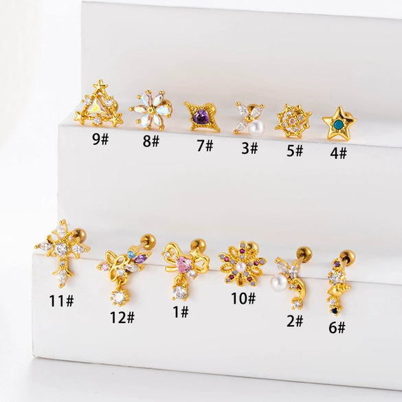Wholesale Metal Flower Star Inlaid Zircon Earrings With Electroplating For Women